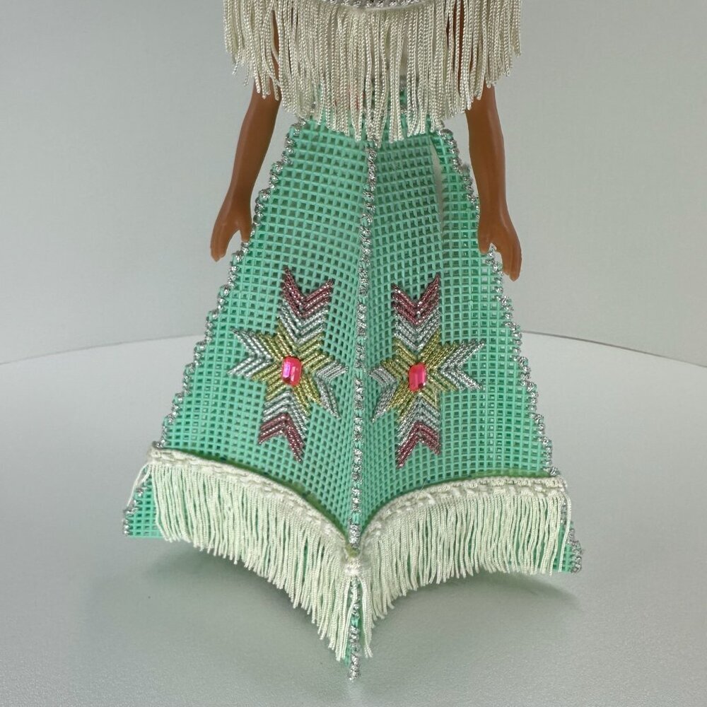 Vintage Indian Princess Doll 2Pc 14" Plastic Canvas Beaded Dress Native American - Picture 14 of 16